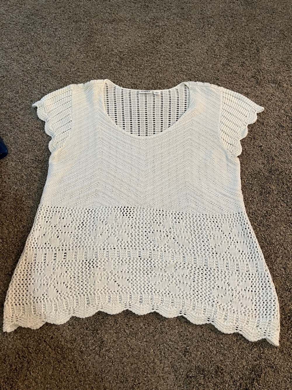 Cato Openwork Knit Scoop Neck Top - White/Cream